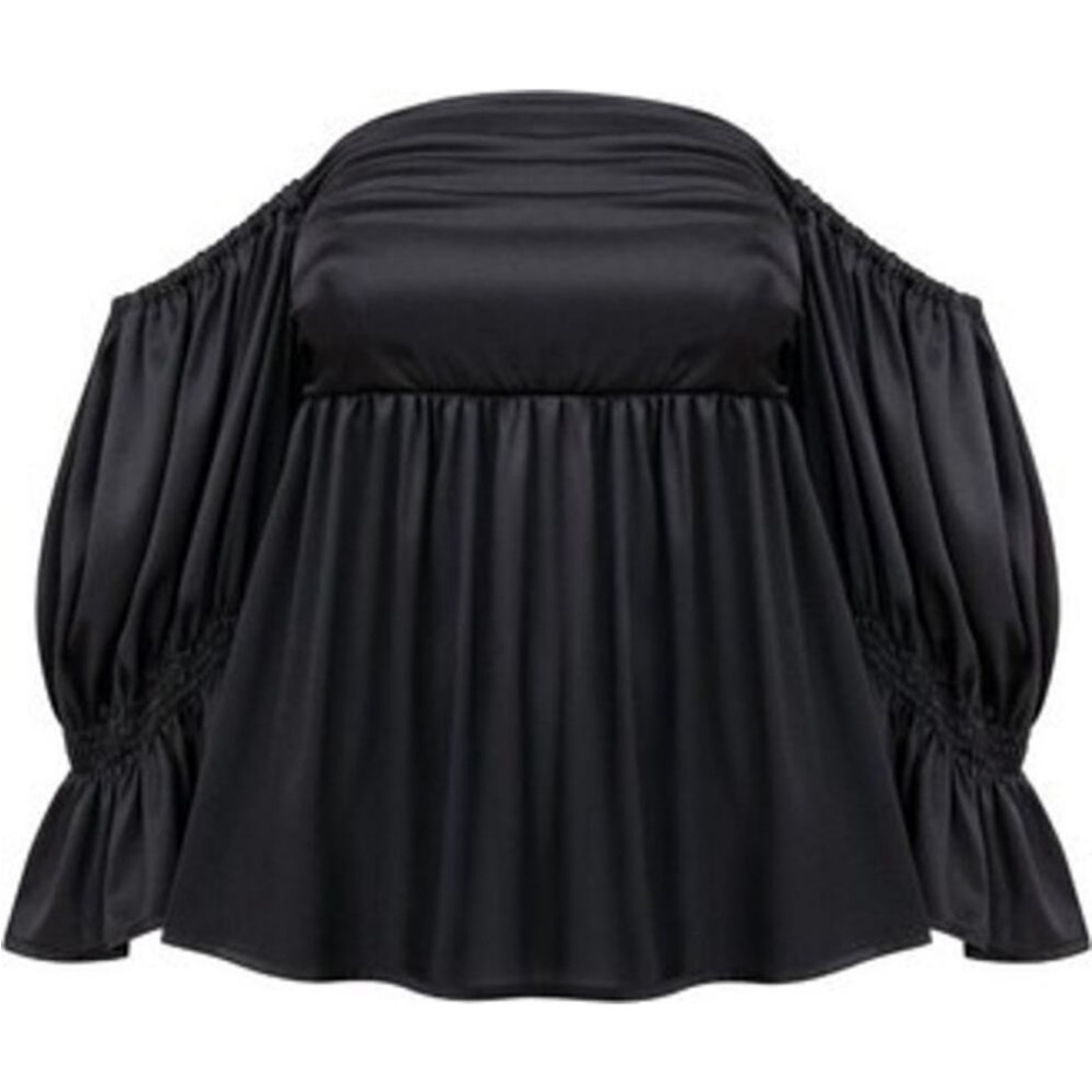 Monica Nera Nicole Off Shoulder Silk Blouse In Black